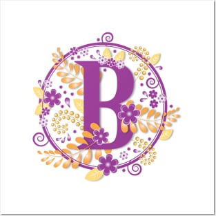 Floral Letter B Purple & Gold Posters and Art